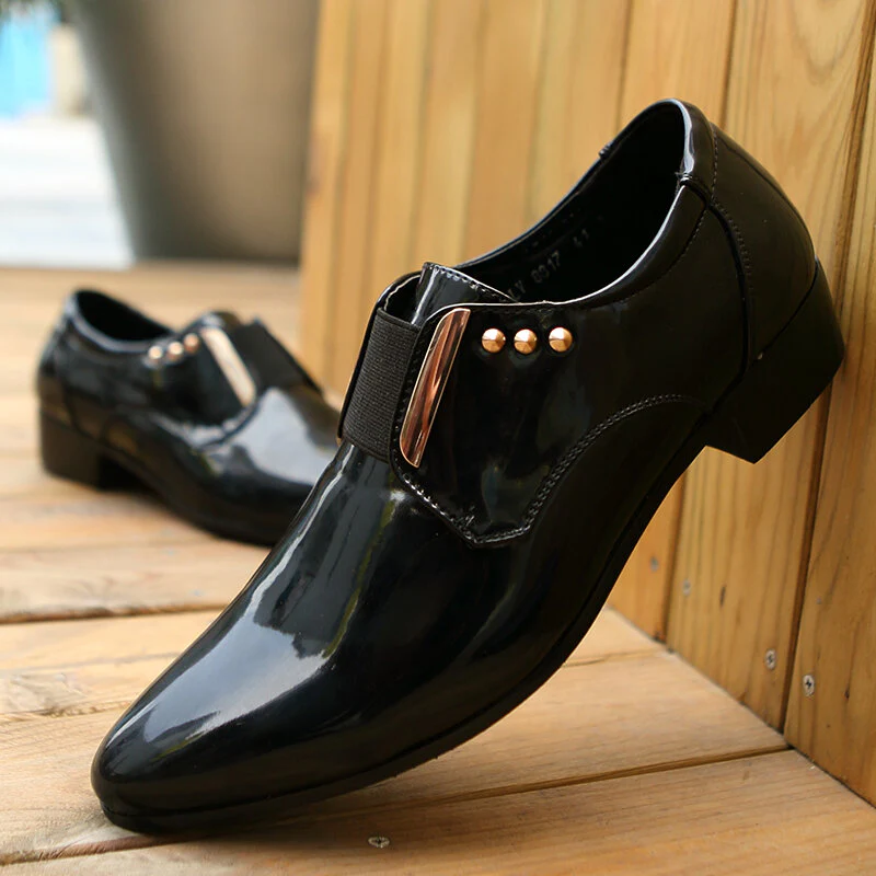 Patent Leather Glossy Pointed Toe Slip-on Dress Men Dress Shoes - Afbeelding 2