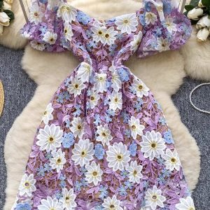 Elegant Flower Embroidery Lace Hollow Out Prom Dresses