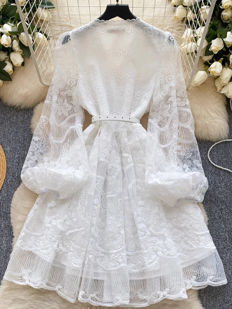 Summer White Lace Embroidery Flower Mini Party Dresses - Afbeelding 3