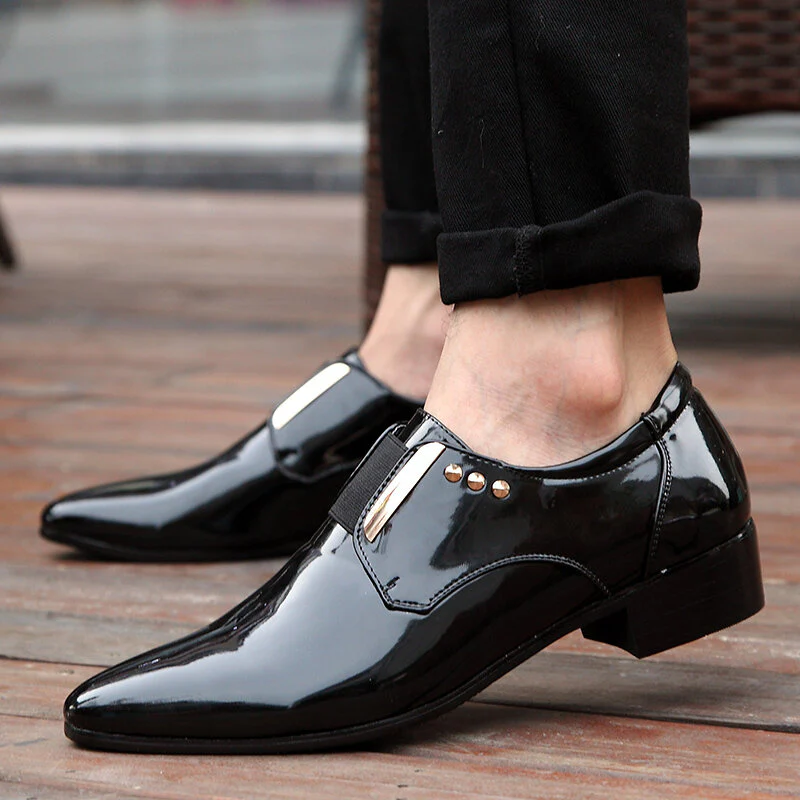 Patent Leather Glossy Pointed Toe Slip-on Dress Men Dress Shoes - Afbeelding 9