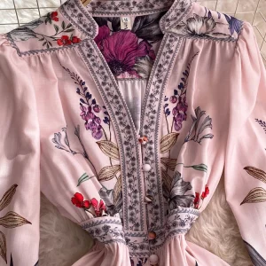 Casual Long Sleeve V-Neck Party Buttons Down Dress