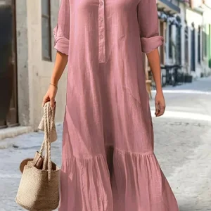Women Simple Style Solid Color Cotton Linen Dresses