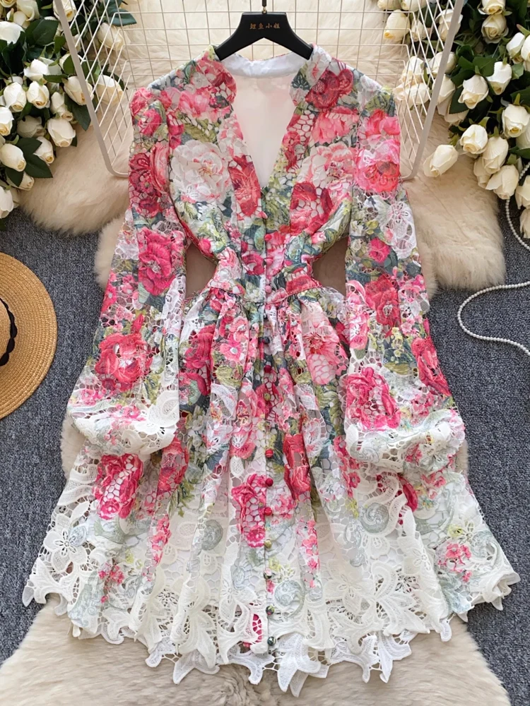 Women V-Neck Long Lantern Sleeve Lace Clothing