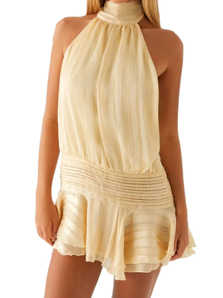 Women Elegant Lotus Leaf Edge Halter Mini Dress - Afbeelding 4