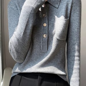 Casual Knit Tops Solid Color Wool Sweater