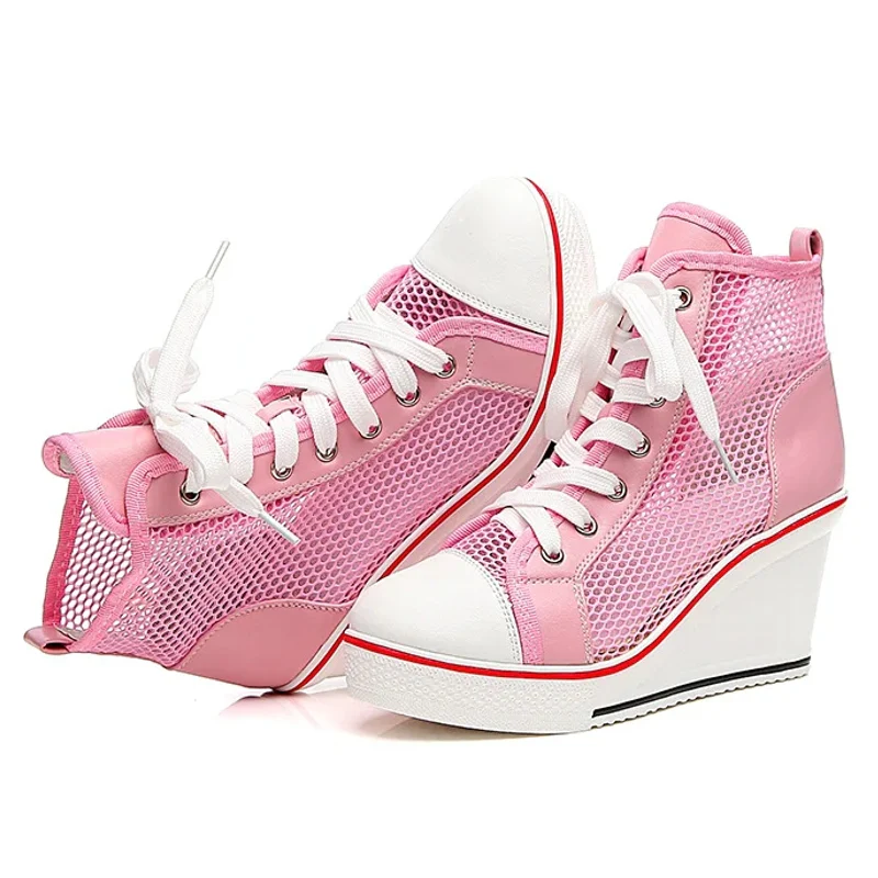 Fashion Black White Pink Stealth Increase High-top Sneakers - Afbeelding 2