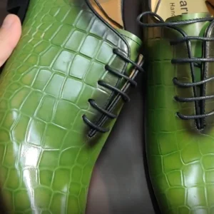 Men Genuine Cow Leather Green Dress Shoes Crocodile