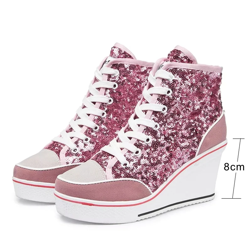 Glitter Sequins High Top Women Height Increasing Wedges Shoes - Afbeelding 3