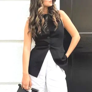 Women Button Summer Tailored Vest Blazer Top