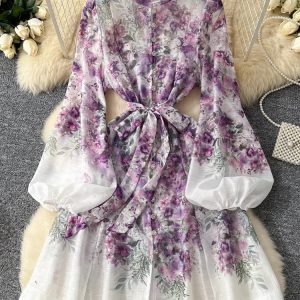 Women Holiday Gorgeous Floral Organza Mini Dress