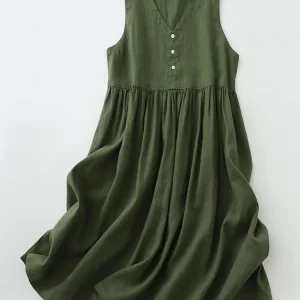 Women Cotton Linen Sleeveless Dress