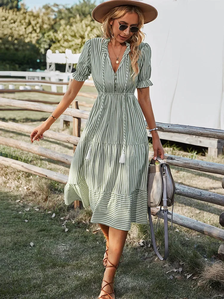Holiday Party Dresses Striped Lantern Sleeve - Afbeelding 9