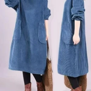 Retro Corduroy Vestidos Velvet High Neck Dress