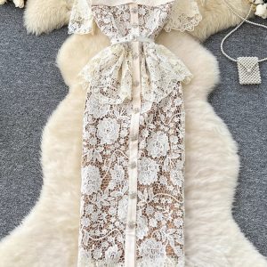 Women Beaded Diamonds Embroidery Evening Midi Dress