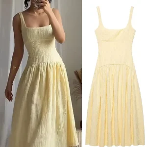 Pleated Slip Midi Dress Women Elegant Party Long Dresses