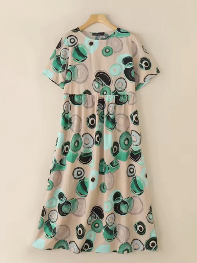 Vintage Printed Round Point Women Maxi Dress - Afbeelding 2