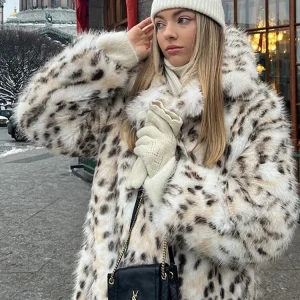 Luxury Maxi Long Leopard Belted Faux Fur Coat