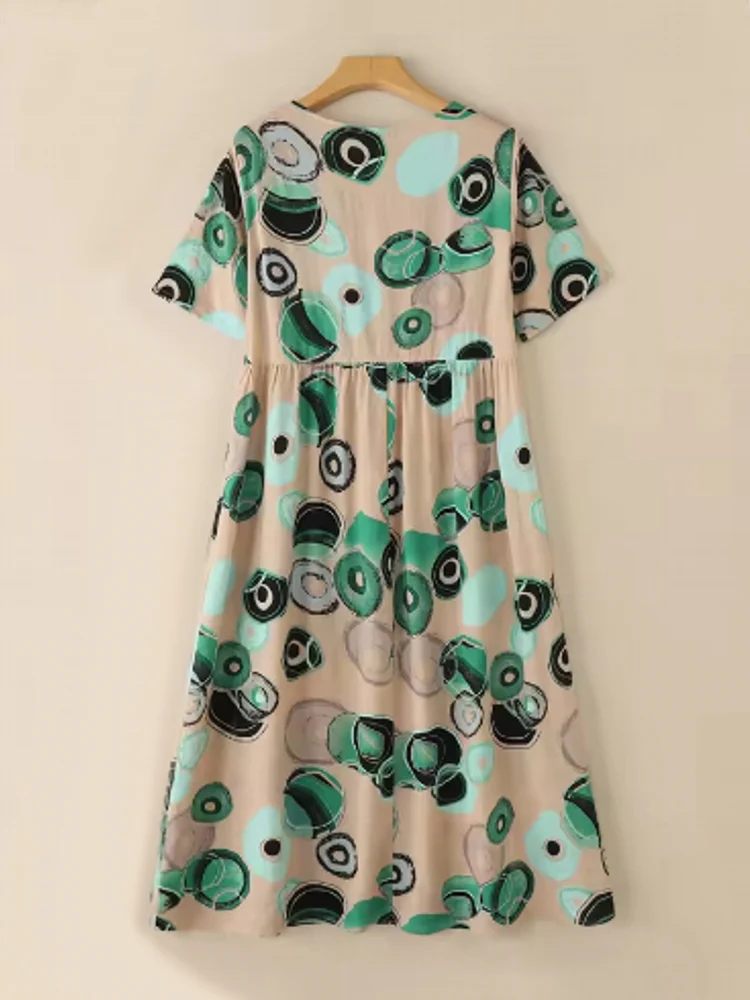 Vintage Printed Round Point Women Maxi Dress - Afbeelding 8