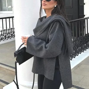 Women Asymmetric Scarf Plush Winter Jacket