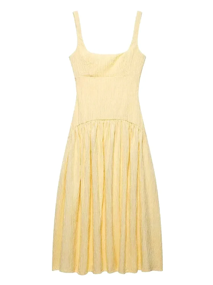 Pleated Slip Midi Dress Women Elegant Party Long Dresses - Afbeelding 3