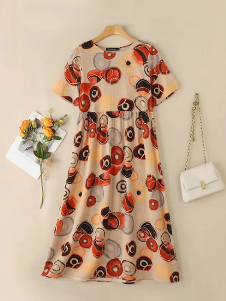 Vintage Printed Round Point Women Maxi Dress - Afbeelding 3