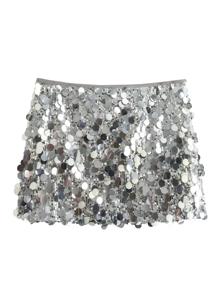 Silver Sequin Skirt Women High Waist Mini Skirt - Afbeelding 4