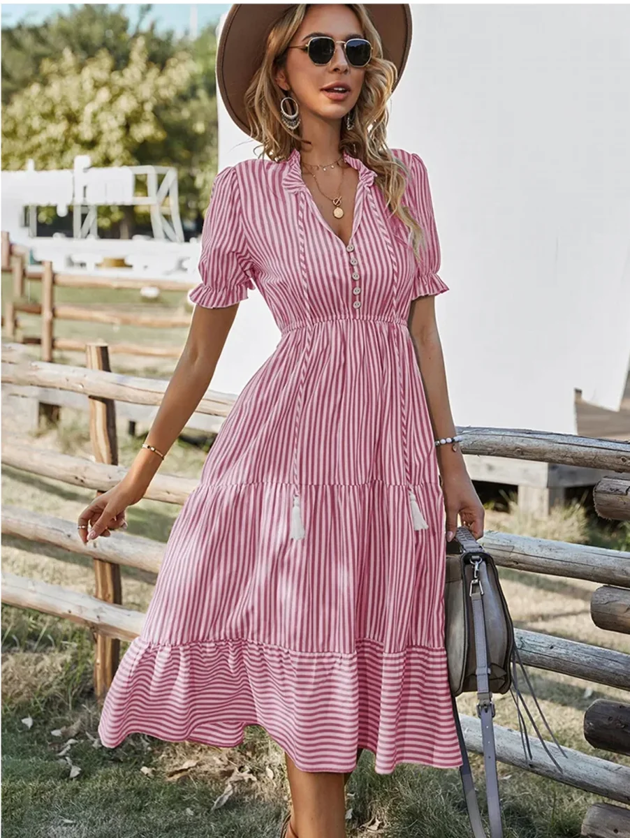 Holiday Party Dresses Striped Lantern Sleeve - Afbeelding 8