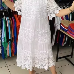 Retro Short Sleeve Lace Dress Women 3XL