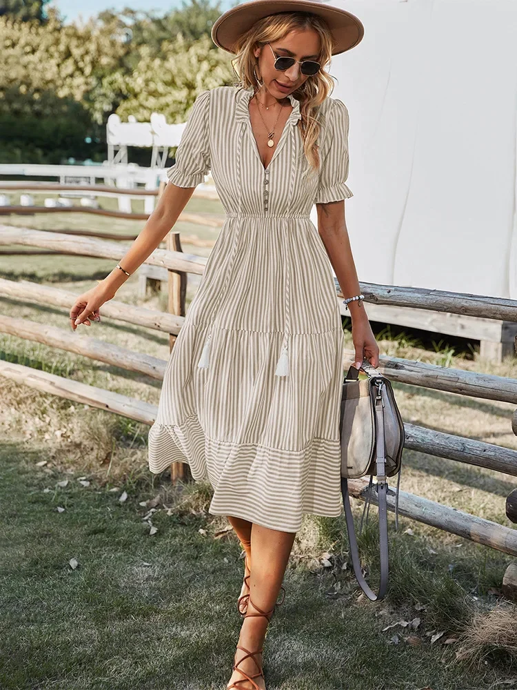 Holiday Party Dresses Striped Lantern Sleeve - Afbeelding 7
