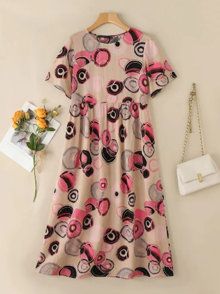 Vintage Printed Round Point Women Maxi Dress - Afbeelding 4
