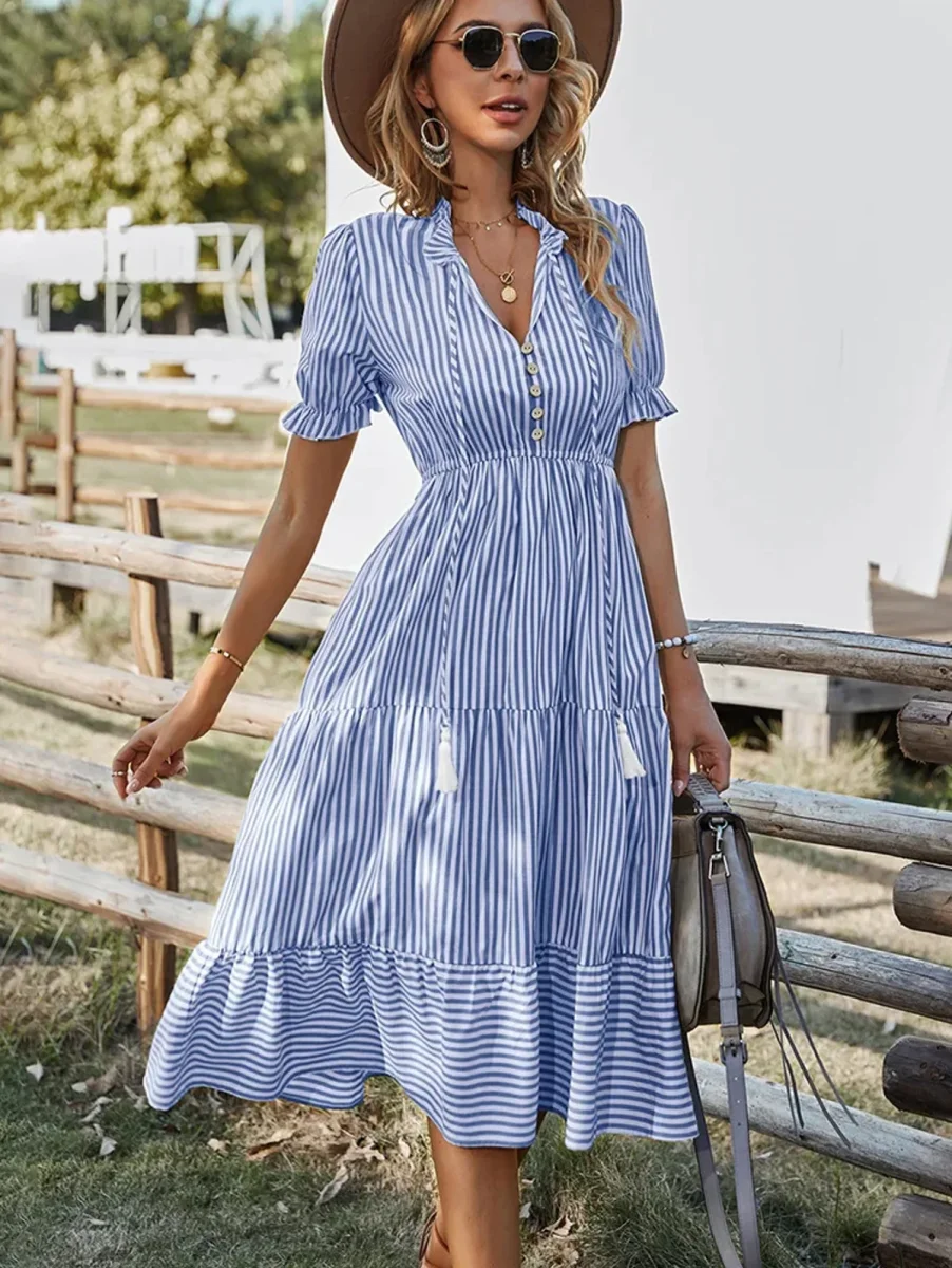 Holiday Party Dresses Striped Lantern Sleeve - Afbeelding 5