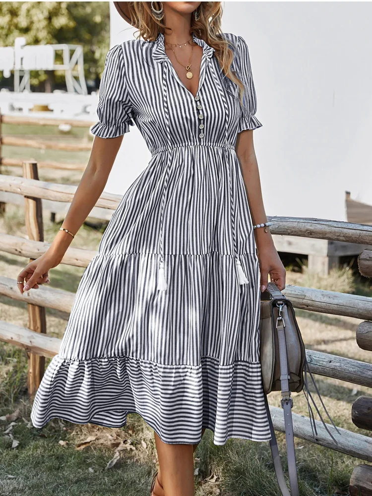 Holiday Party Dresses Striped Lantern Sleeve - Afbeelding 6
