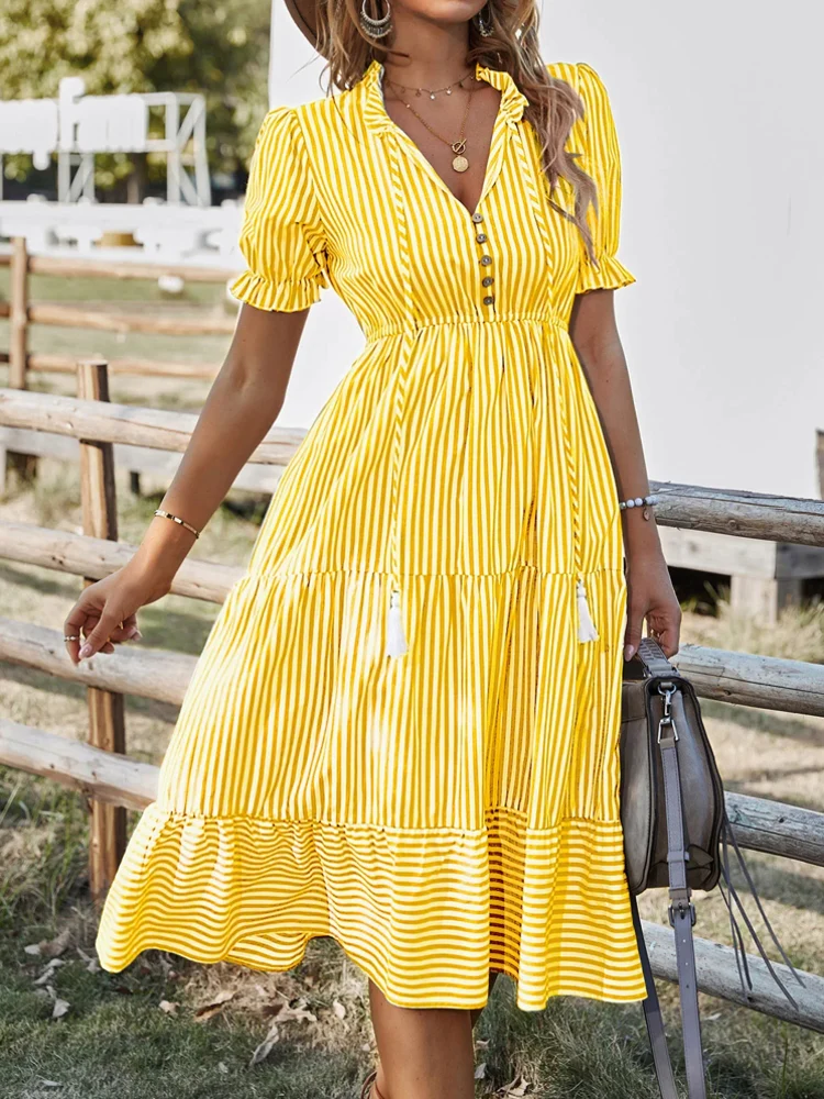 Holiday Party Dresses Striped Lantern Sleeve - Afbeelding 2