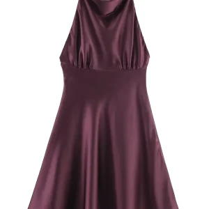 Satin Halter Mini Dress Women Ruched Party