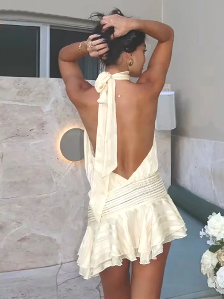 Women Elegant Lotus Leaf Edge Halter Mini Dress - Afbeelding 9