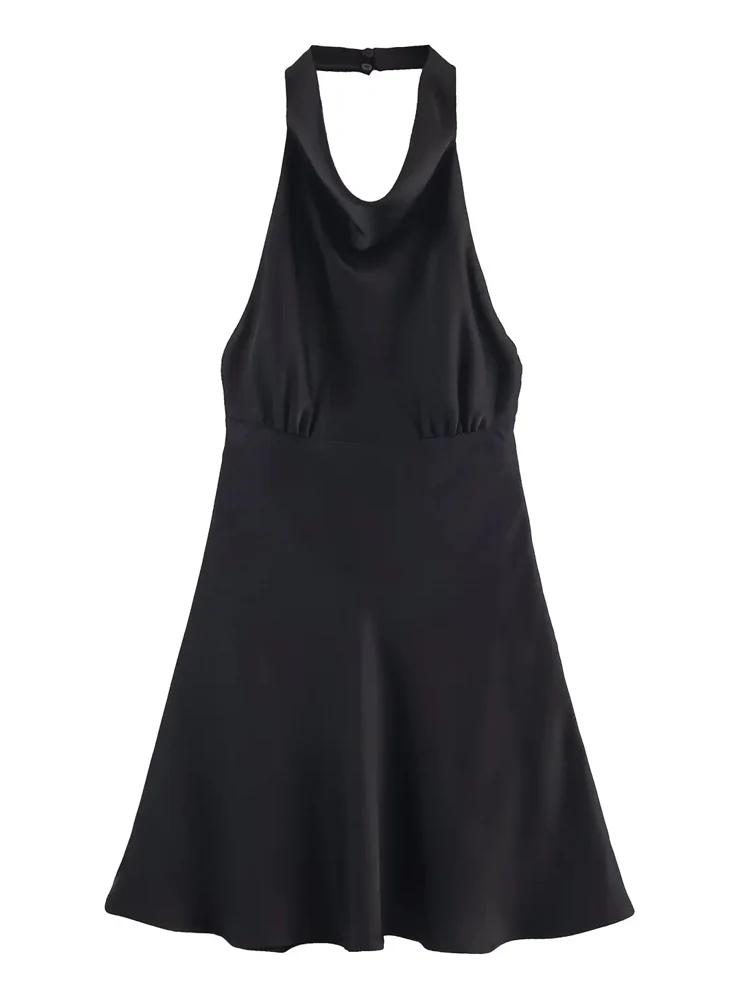 Satin Halter Mini Dress Women Ruched Party - Afbeelding 4