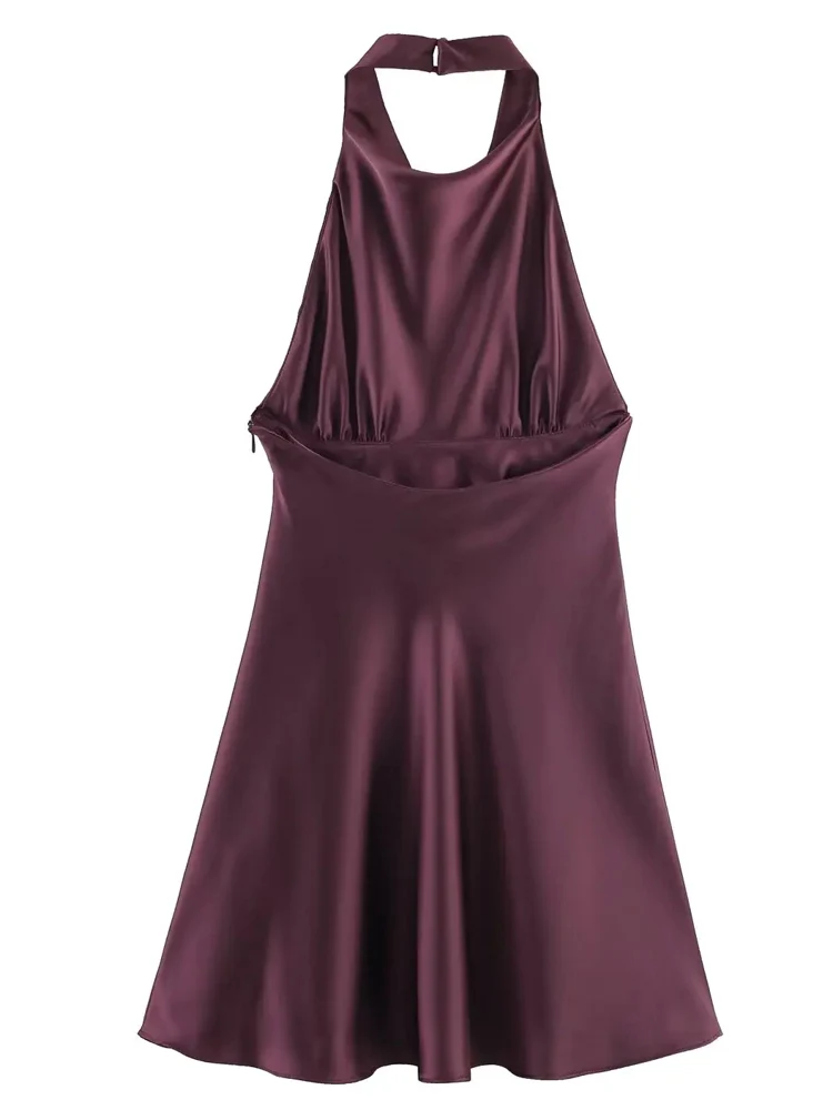 Satin Halter Mini Dress Women Ruched Party - Afbeelding 3