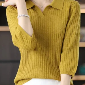 Women Cotton Polo Collar Blouse