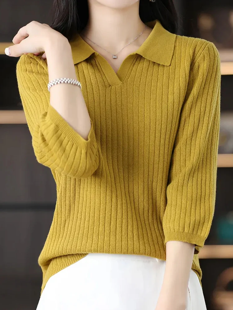 Women Cotton Polo Collar Blouse