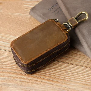 Double Zipper Leather Car Key Bag