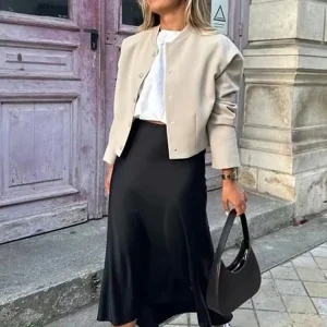 Elegant Satin Skirt Woman High Waist