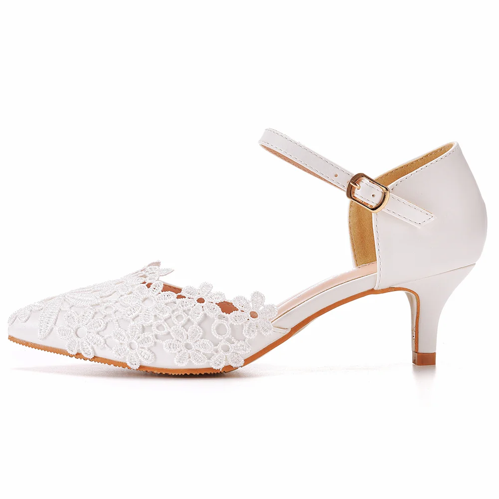 White Lace Women Party Pointed Toe heels - Afbeelding 4