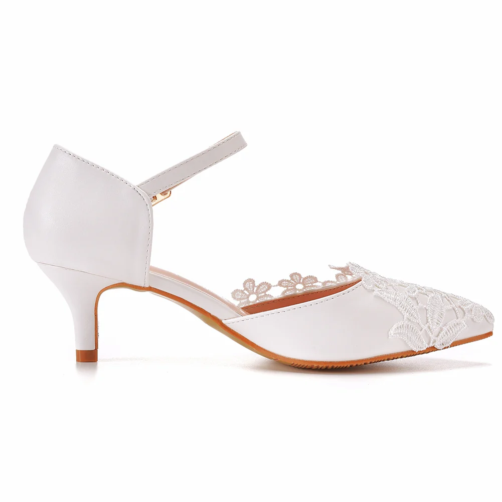 White Lace Women Party Pointed Toe heels - Afbeelding 6