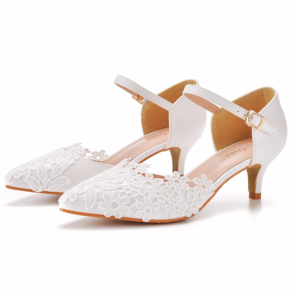 White Lace Women Party Pointed Toe heels - Afbeelding 7