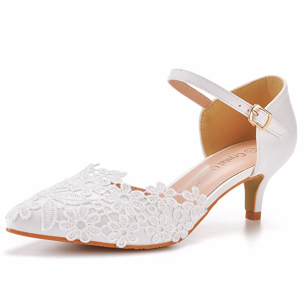 White Lace Women Party Pointed Toe heels - Afbeelding 8