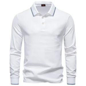 Men Cotton Solid Color Long Sleeve Polo Sweater
