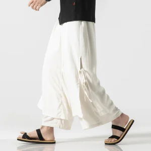 Men Linen Harem Pants Breathable Wide Leg Pants