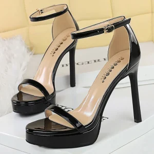 Women Pumps Peep Toe High Heels Patent Leather 11cm