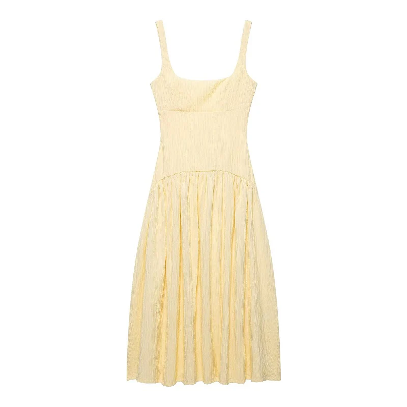 Pleated Slip Midi Dress Women Elegant Party Long Dresses - Afbeelding 4