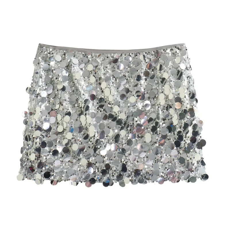 Silver Sequin Skirt Women High Waist Mini Skirt - Afbeelding 5